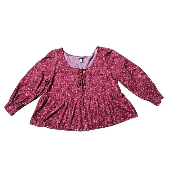 Ava & Viv Women’s Size 2X Red & White Babydoll Long Sleeve Blouse - Picture 4 of 8